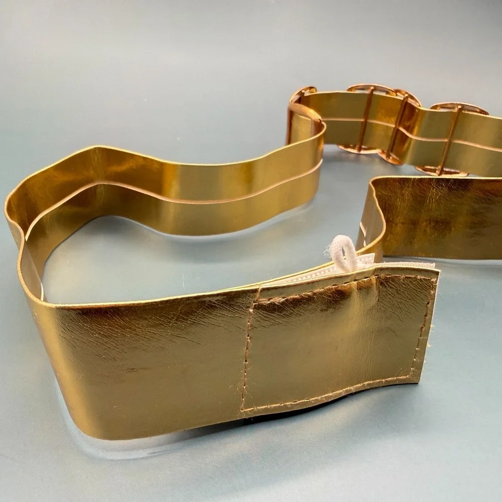 Gold Tone Wide Waist Belt Rectangular Accents Statement Vintage Retro Costume